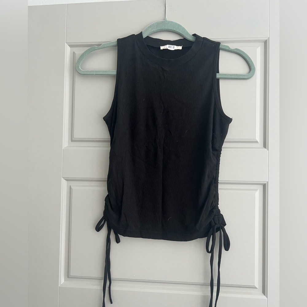 ILLA ILLA Ribbes Black Sleeveless Top with Side Cut Outs